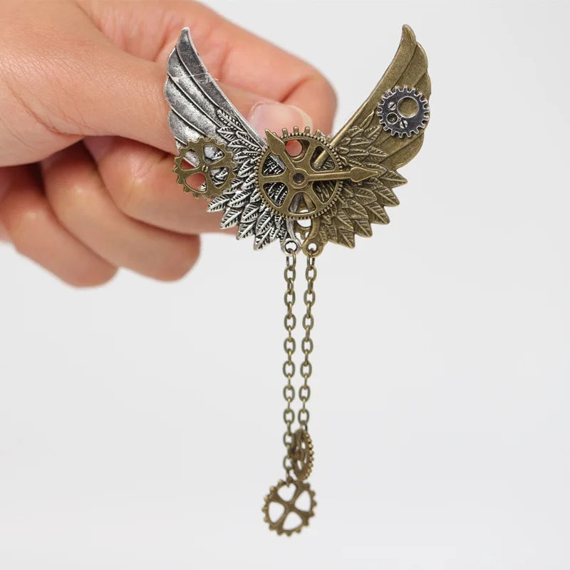 Metal Steampunk Wings Brooch