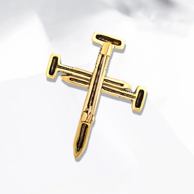 Cross Nail Rhinestone Brooch