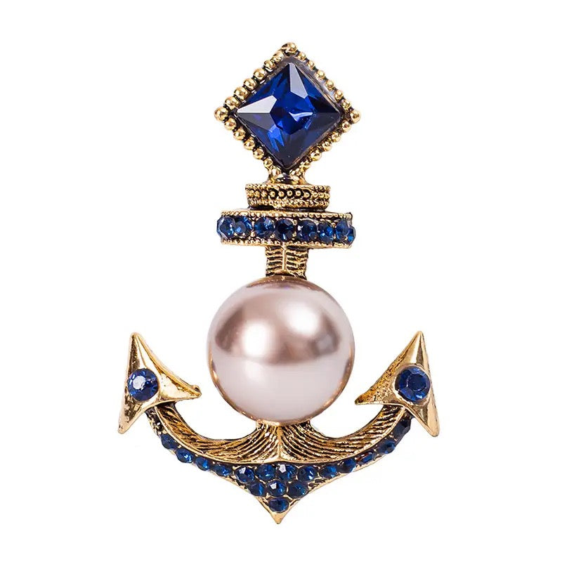 Pearl Anchor Brooch