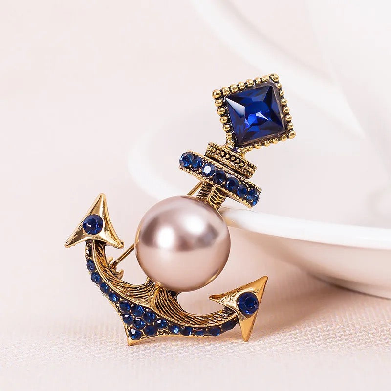 Pearl Anchor Brooch