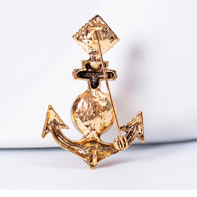 Pearl Anchor Brooch