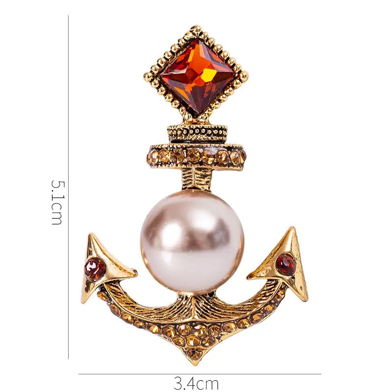 Pearl Anchor Brooch