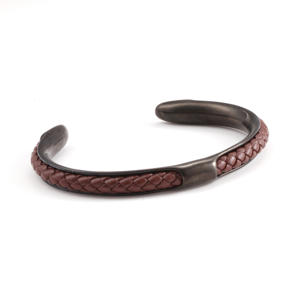 2shup Luxury Brown Cowhide 316L Stainless Steel Open Cuff Bracelets