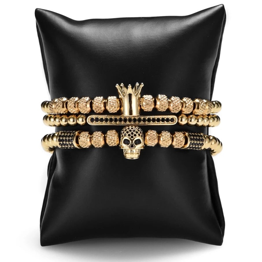 2shup Luxury Royal Crown Micro Pave CZ Skull Charm Bracelet