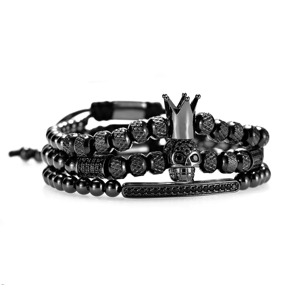 2shup Luxury Royal Crown Micro Pave CZ Skull Charm Bracelet