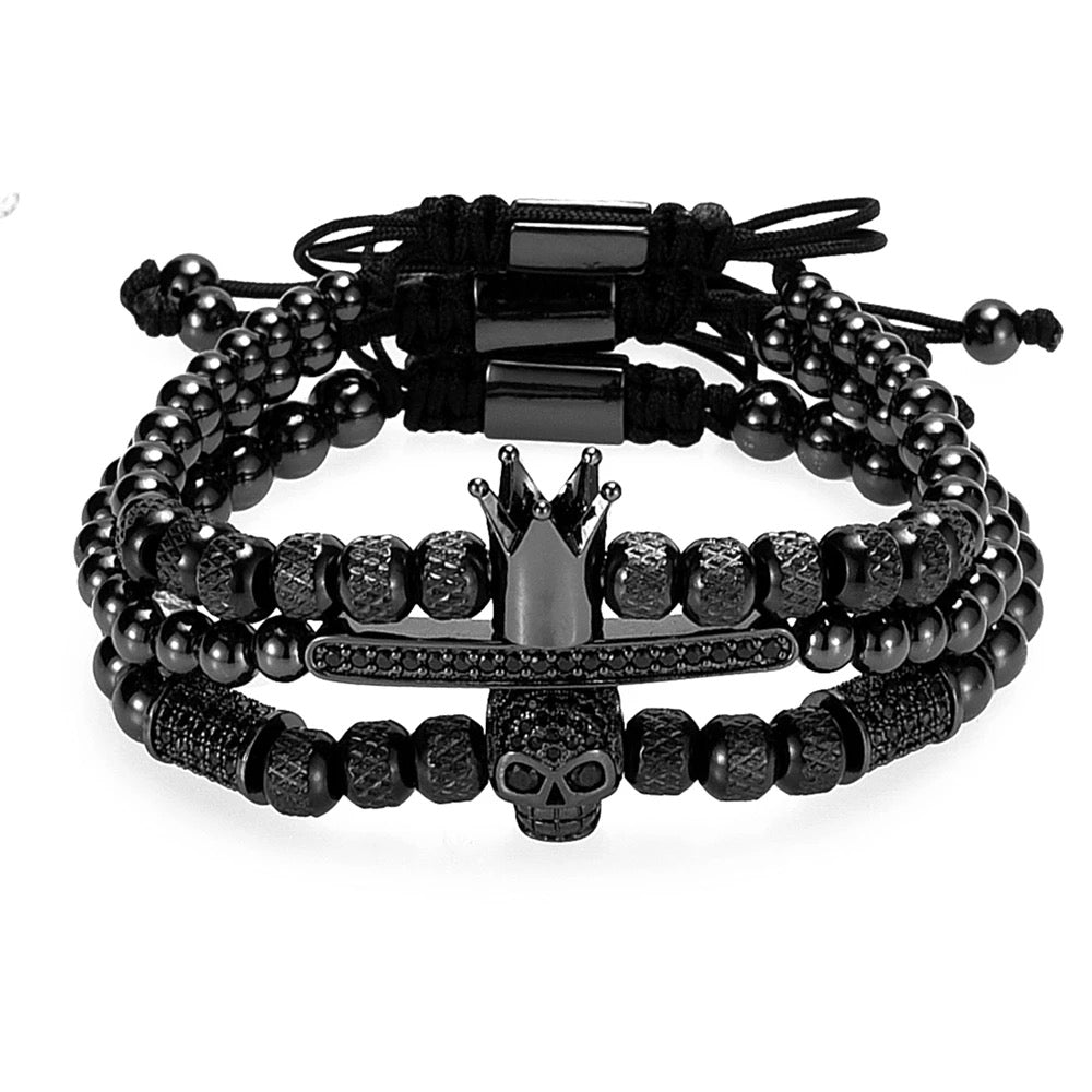 2shup Luxury Royal Crown Micro Pave CZ Skull Charm Bracelet