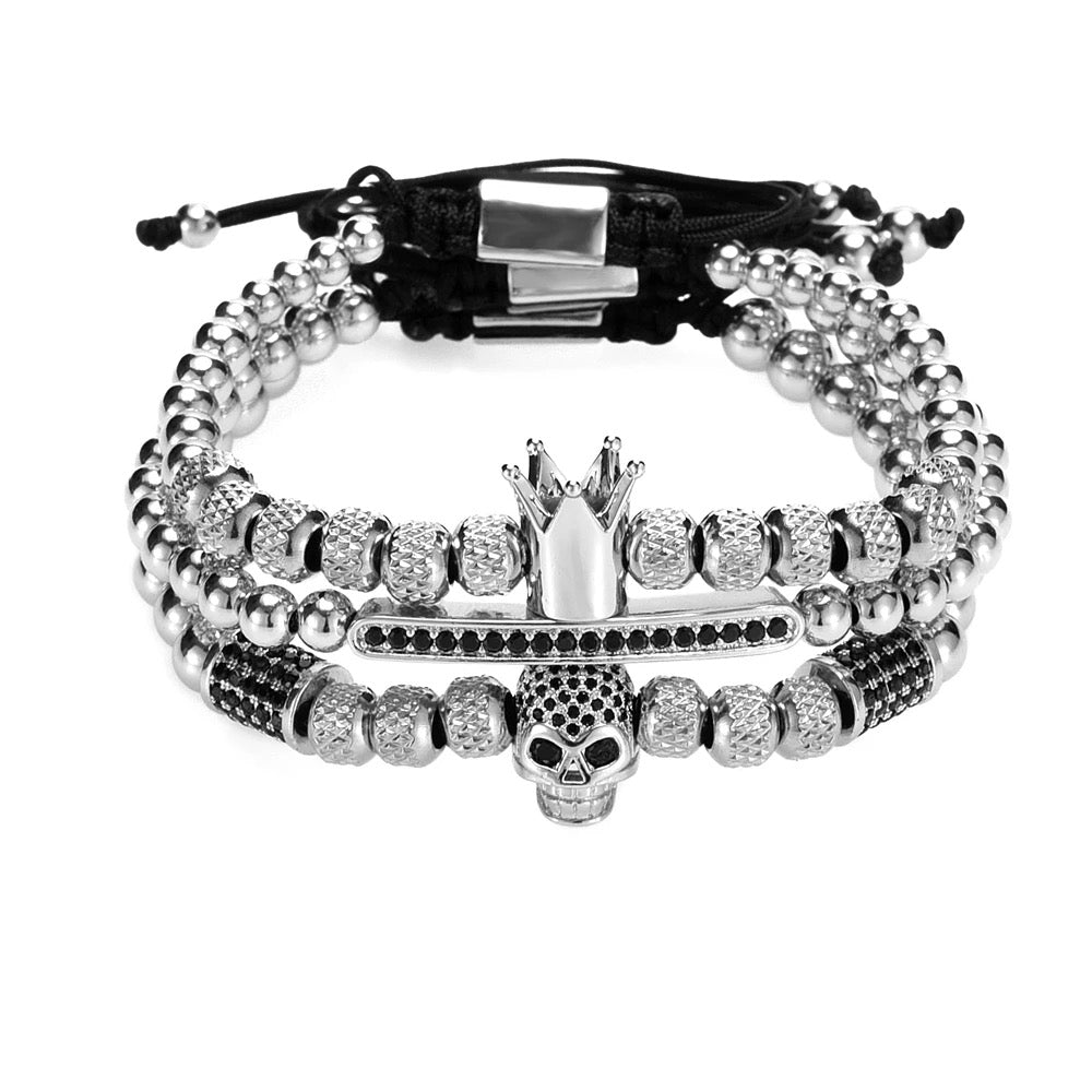 2shup Luxury Royal Crown Micro Pave CZ Skull Charm Bracelet