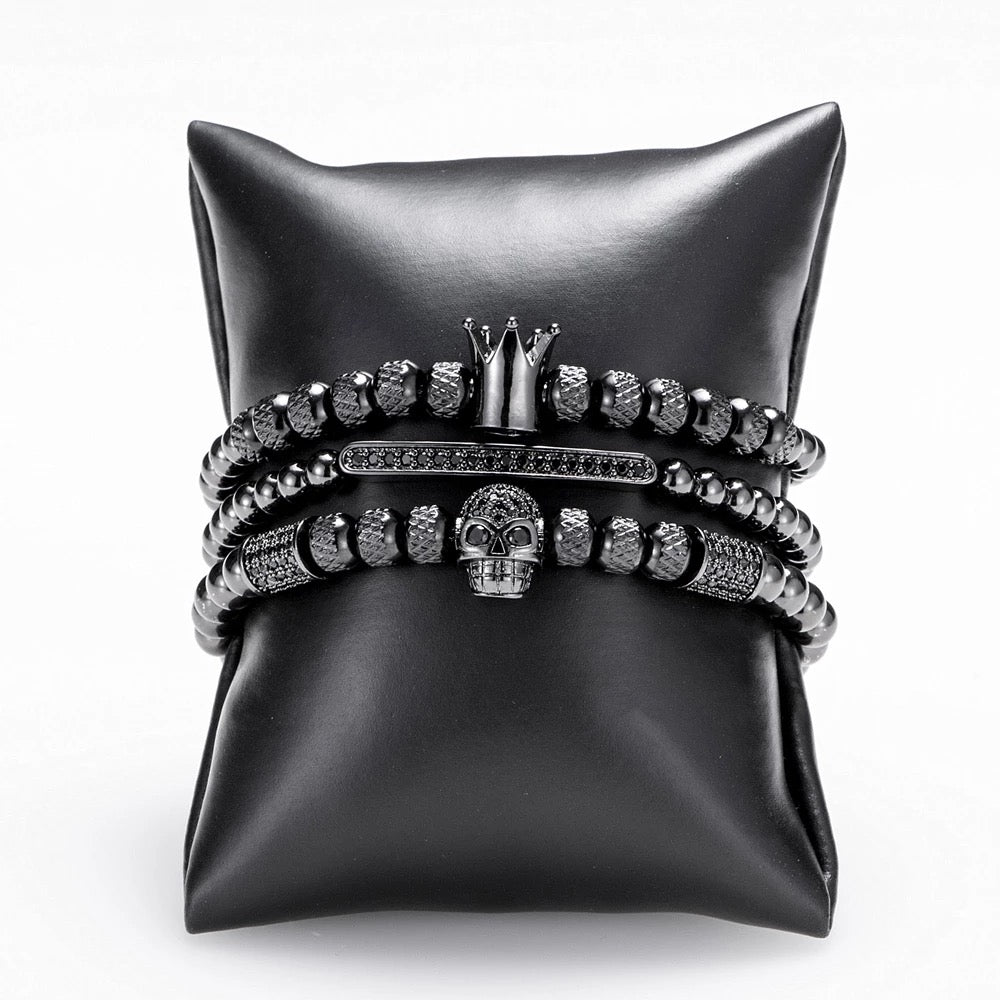 2shup Luxury Royal Crown Micro Pave CZ Skull Charm Bracelet