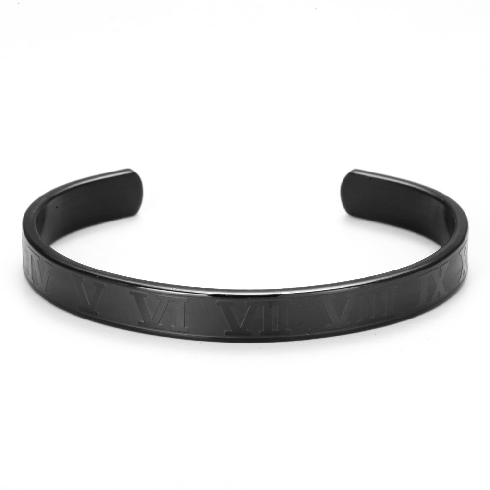 Black Roman Numeral Cuff Bracelet For Men