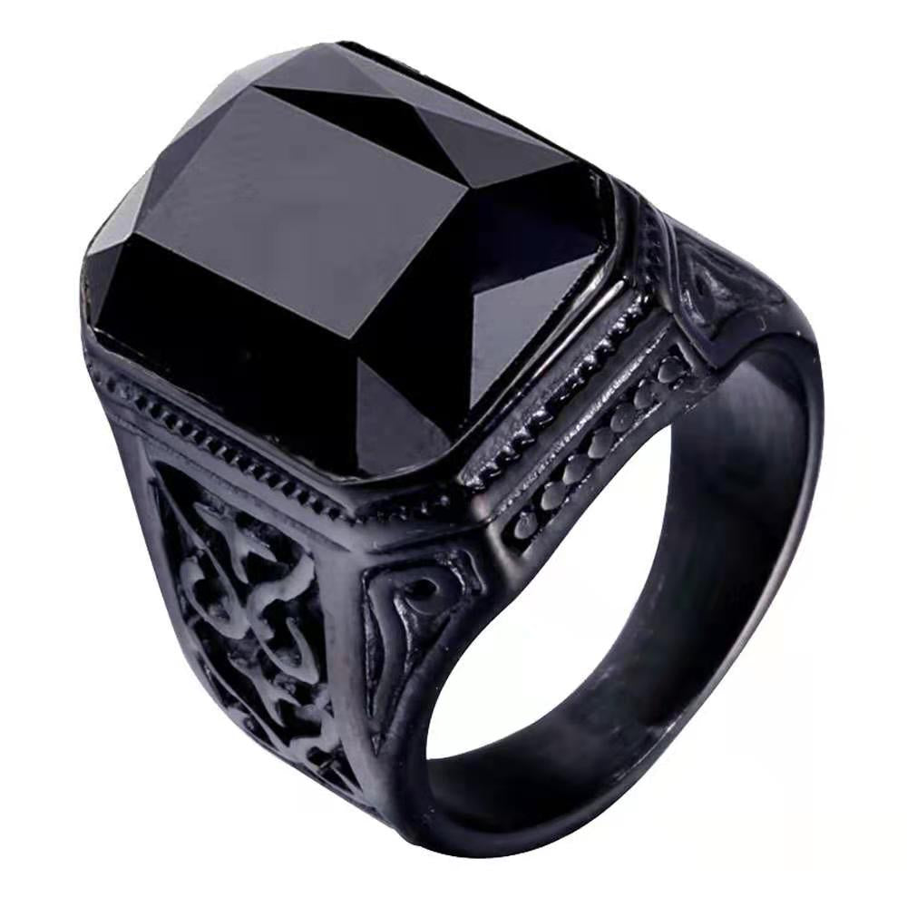 2shup Handcrafted Steel Emerald-cut Black Onyx Rings