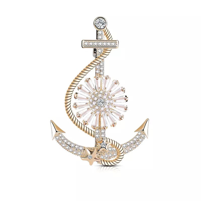 2shup Anchor with Spinning Wheel Zircon Brooch