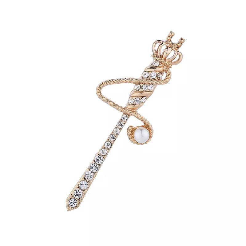 2shup High-Grade Royal Crown Scepter Pearl Crystal Rhinestone Brooch