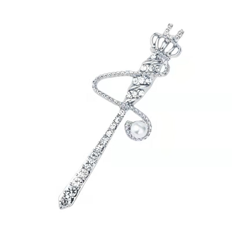 2shup High-Grade Royal Crown Scepter Pearl Crystal Rhinestone Brooch