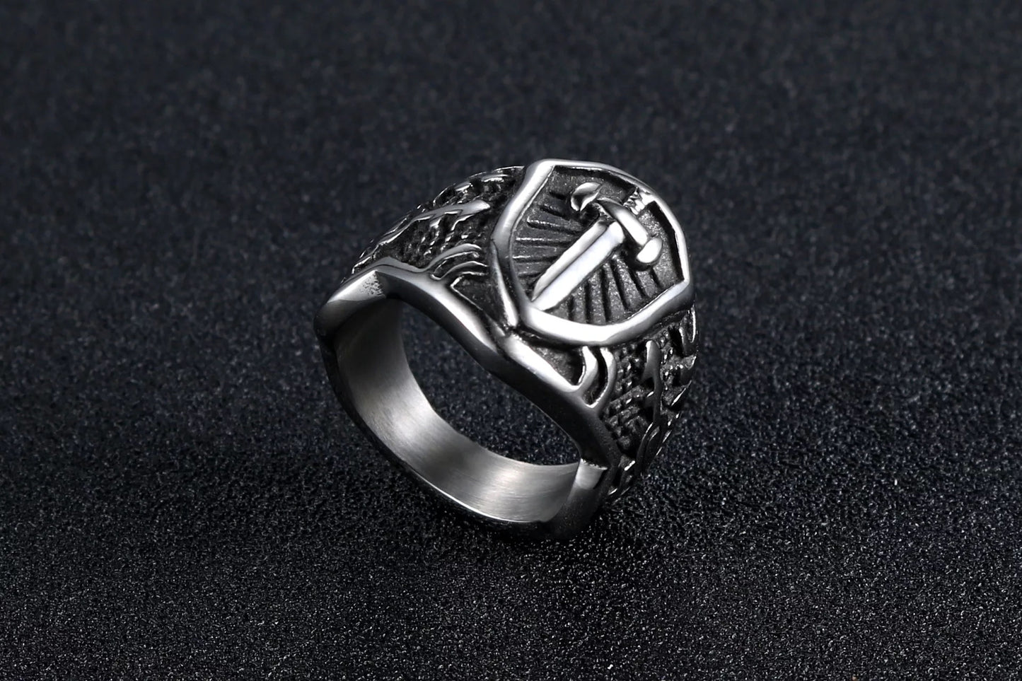 2shup Sword Cross Carved Vintage Ring