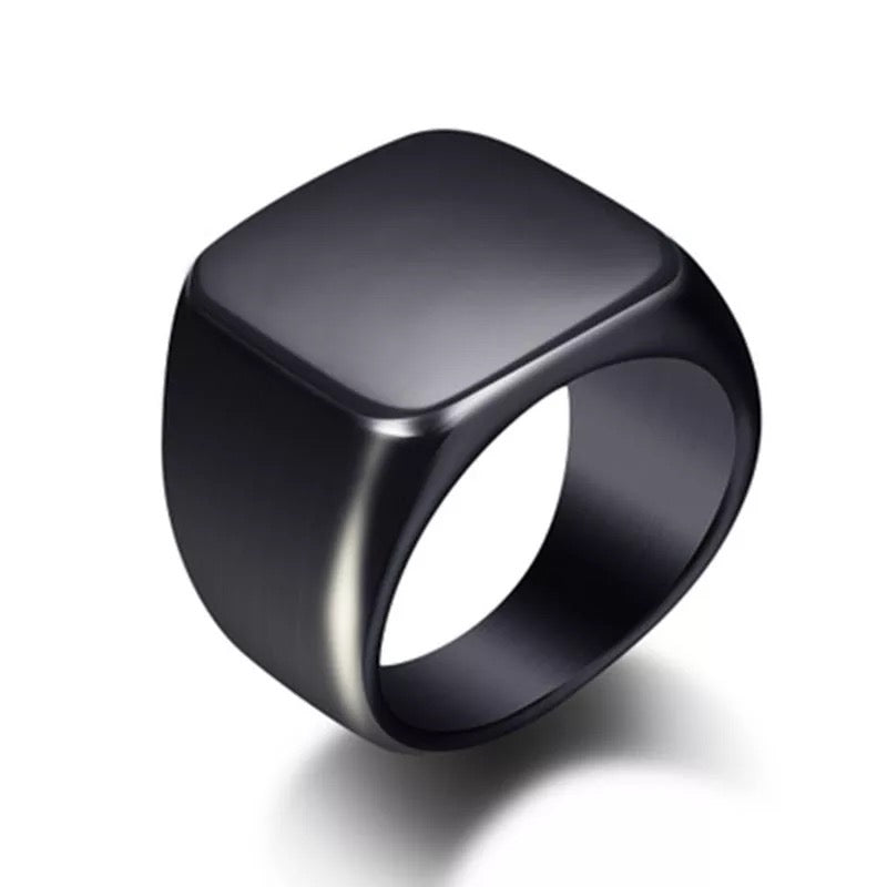 Smooth Square Steel Signet Ring For Men