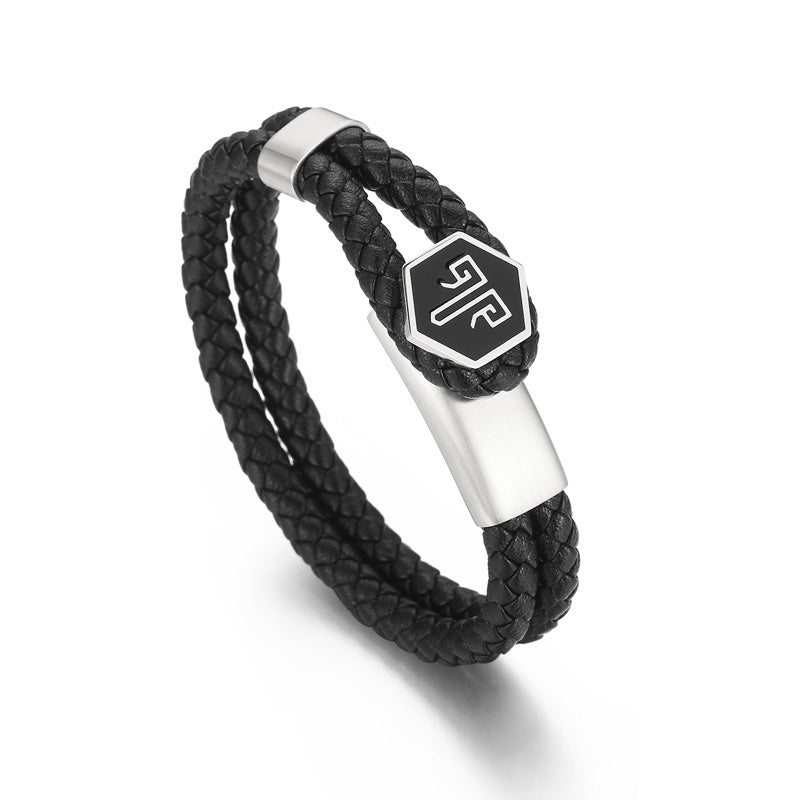 2shup Hexagon Steel Woven Leather Bracelet