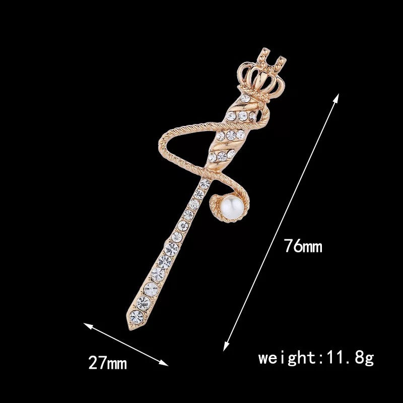 2shup High-Grade Royal Crown Scepter Pearl Crystal Rhinestone Brooch