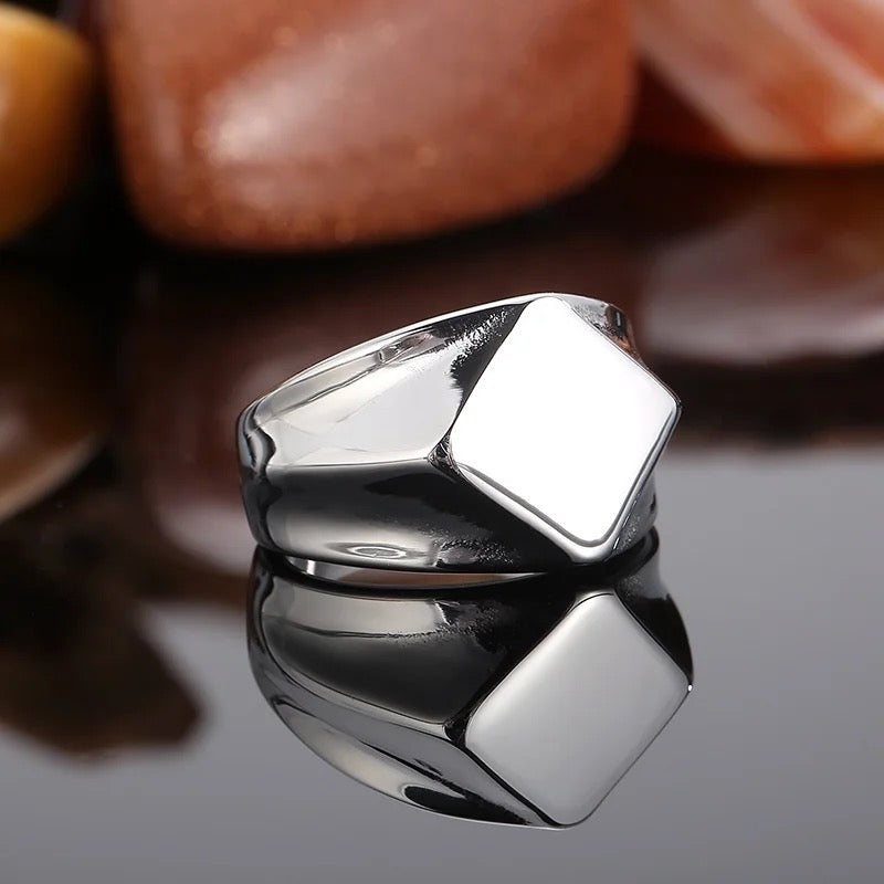 Quadangle Flat Top Signet Steel Ring for Men