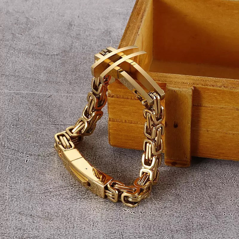 316L Steel Byzantine Chain Cross Bracelet