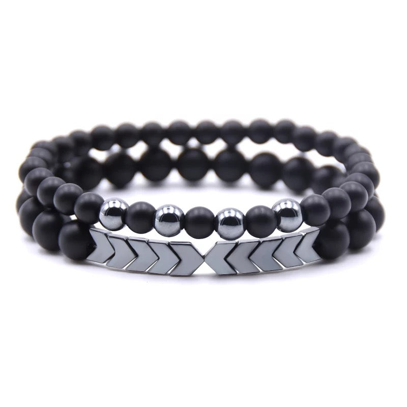 2pc Set Natural Stone Hematite Pointer Bracelets