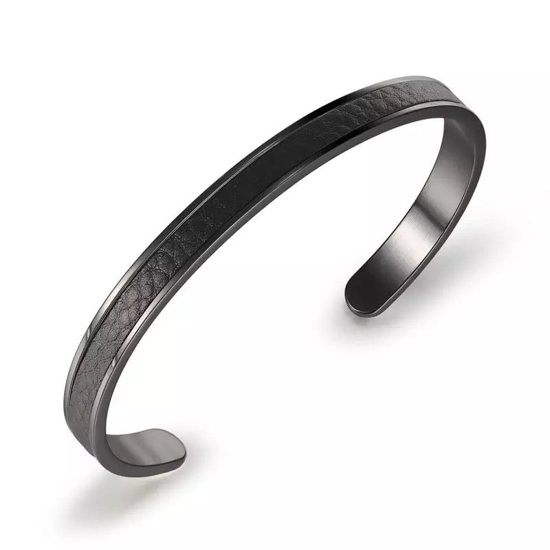 Leather Steel Cuff Bracelet