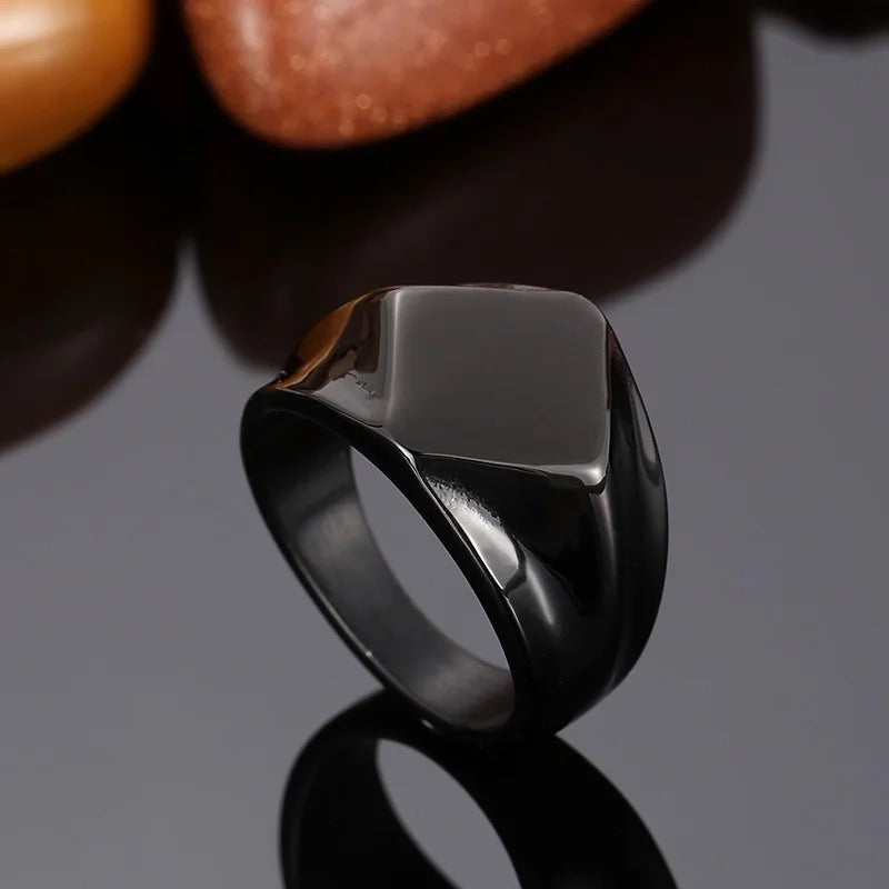 Quadangle Flat Top Signet Steel Ring for Men