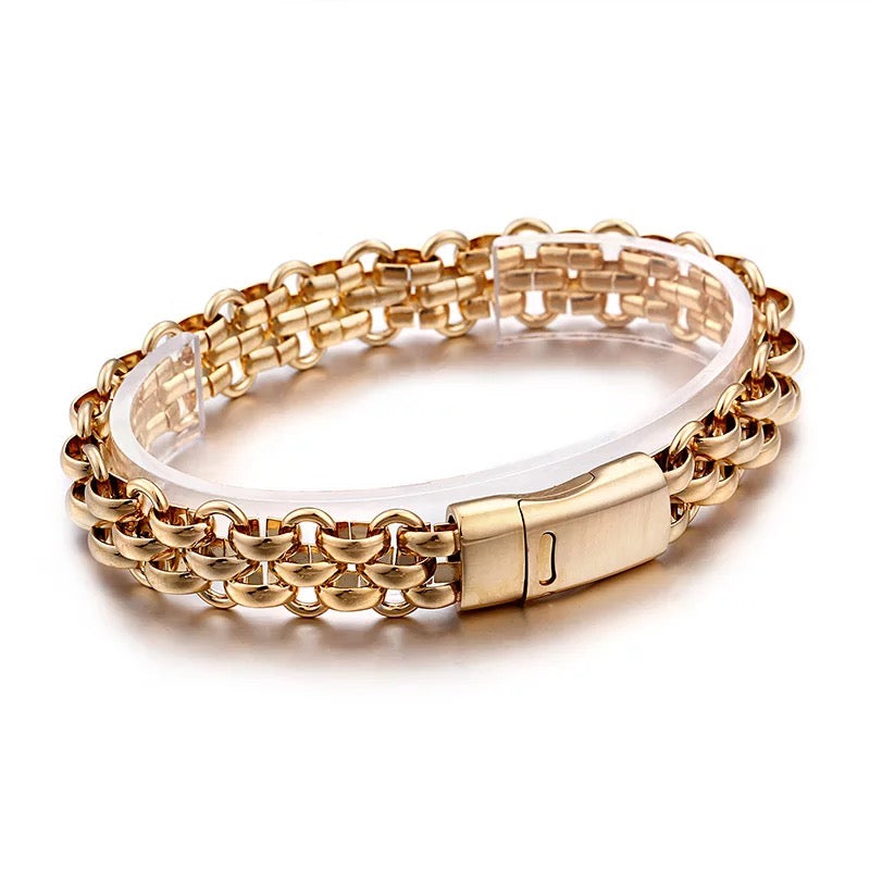 13mm Electroplated 316L Stainless Steel Half Round Link Chain Bracelet