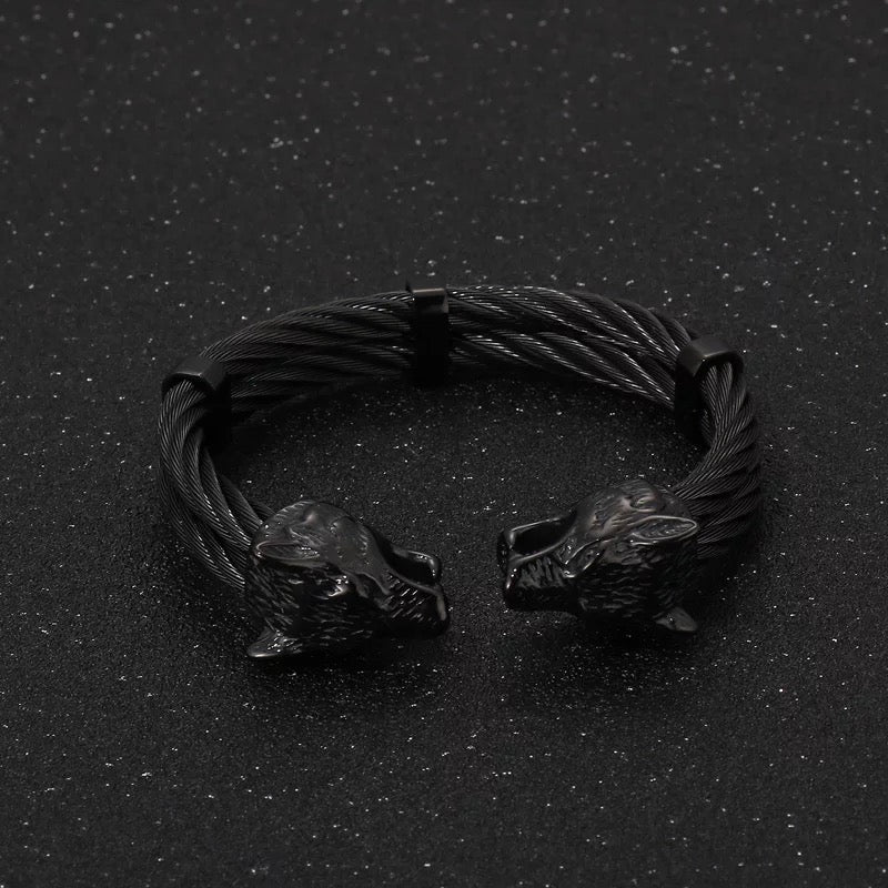 2shup Stainless Steel Vikings Wolf Cuff Bracelets