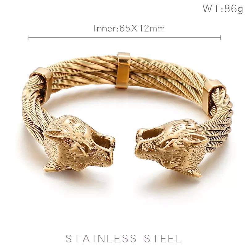 2shup Stainless Steel Vikings Wolf Cuff Bracelets