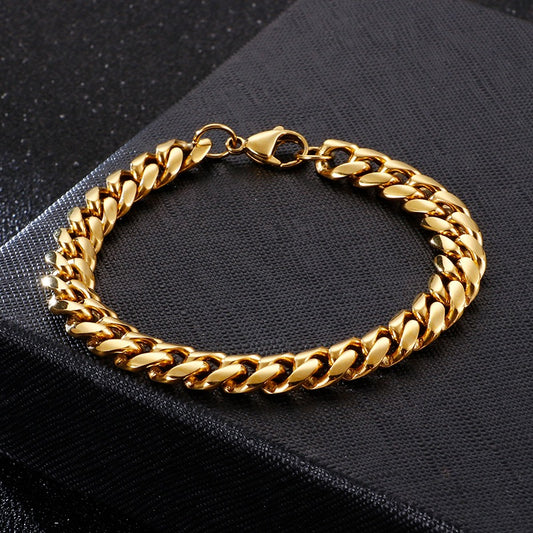 11mm 18K Gold Plated Cuban Link Chain Bracelet