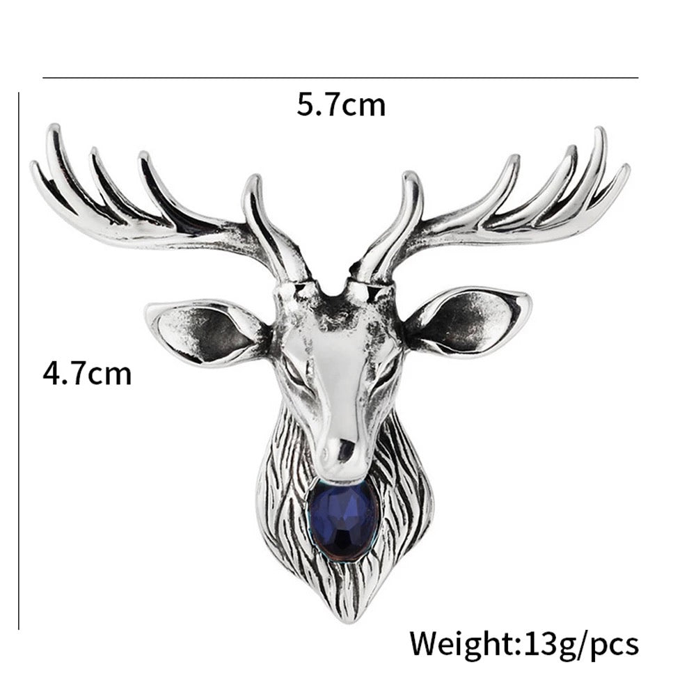 2shup Elk Blue Crystal Heart Brooches