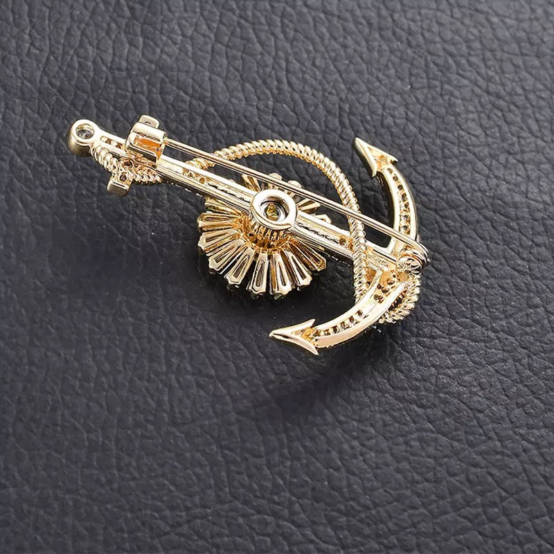 2shup Anchor with Spinning Wheel Zircon Brooch