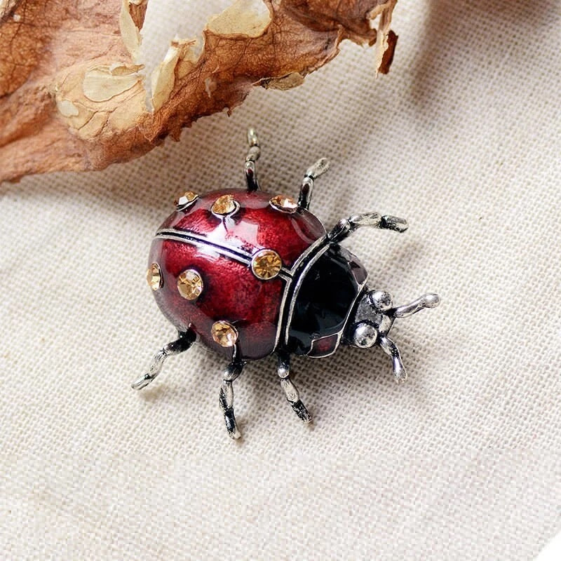 Ladybug Enamel Rhinestone Brooch Lapel Pin