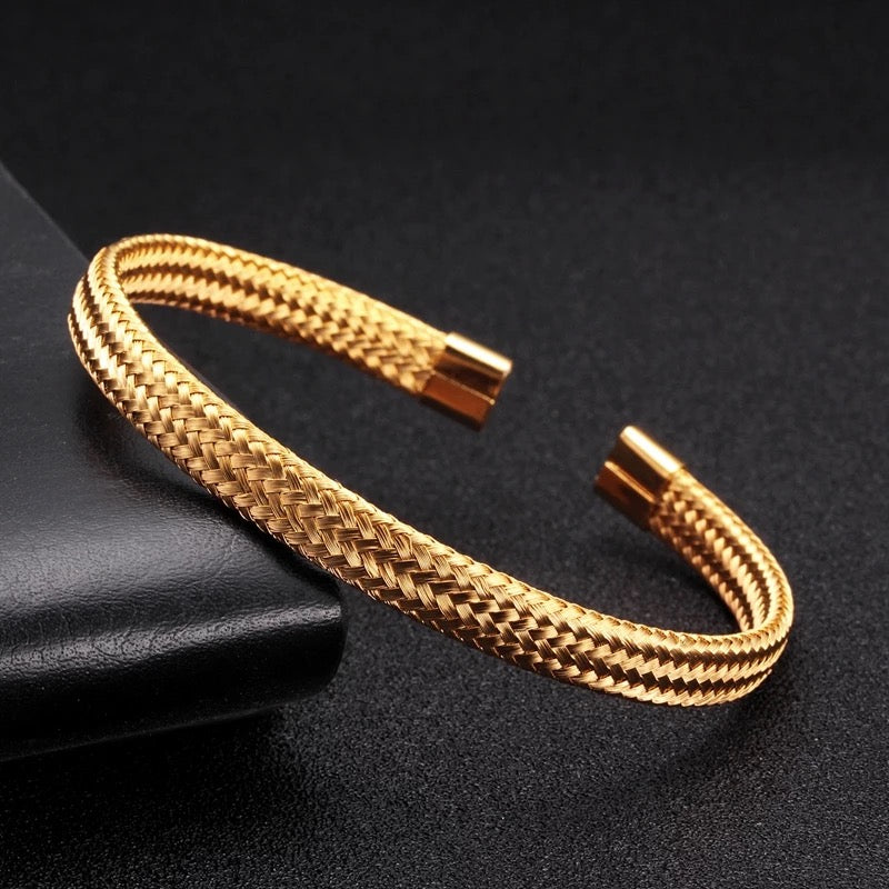 2shup Mesh Surface Soft Steel Braided Open Cuff Bracelets