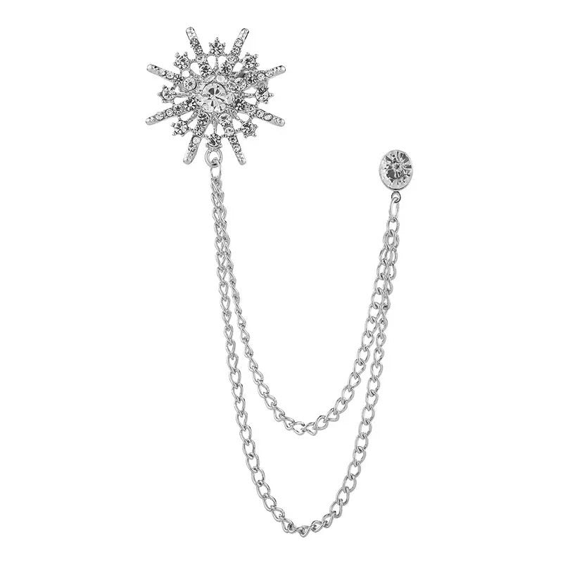 Rhinestone Shinning Star Tassel Chain Brooch