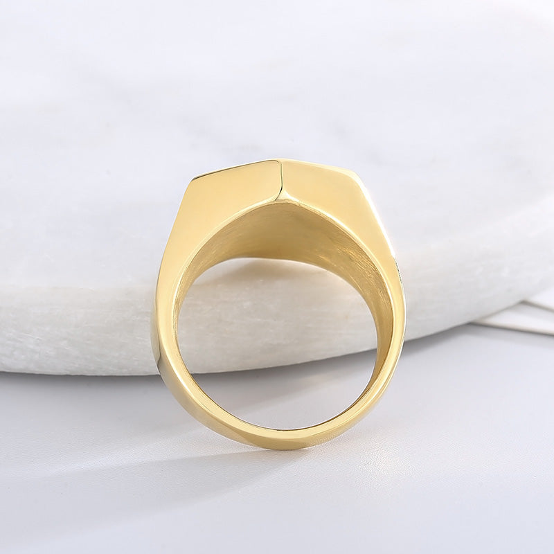 Smooth Hexagon Steel Signet Ring for Men