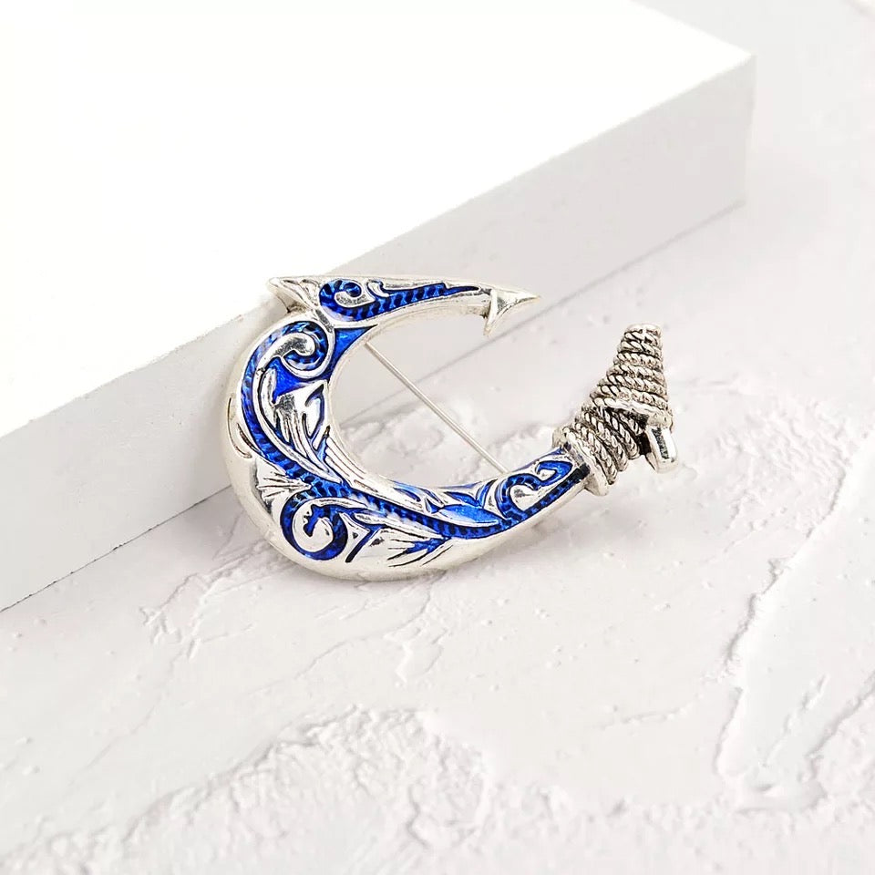 Enamel Fishing Hook Shaped Brooch