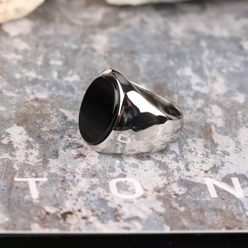 High Polished Oval Signet Steel Ring for Men