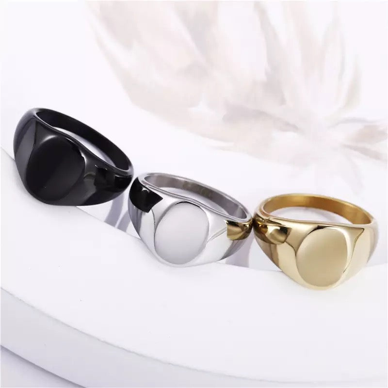 Smooth 316L Stainless Steel Oval Signet Ring For Men