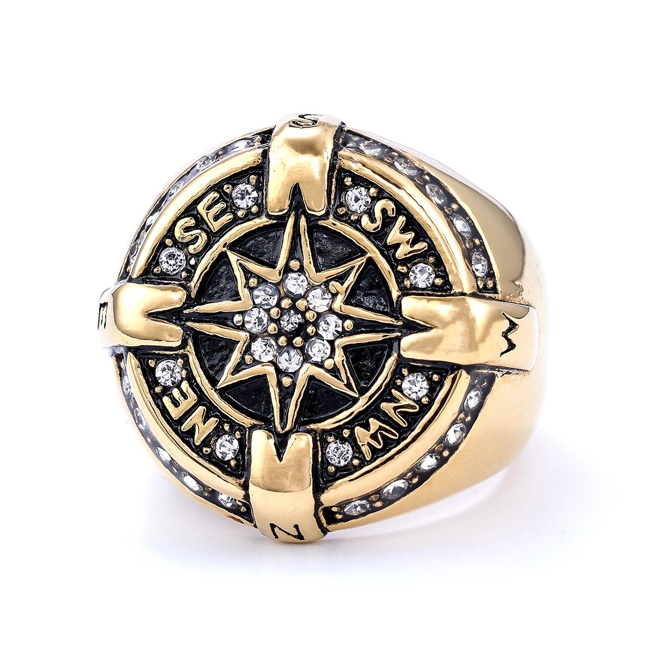 Compass Steel Signet Ring for Men