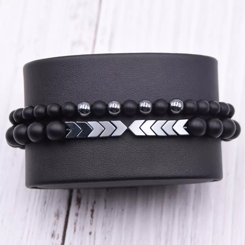 2pc Set Natural Stone Hematite Pointer Bracelets