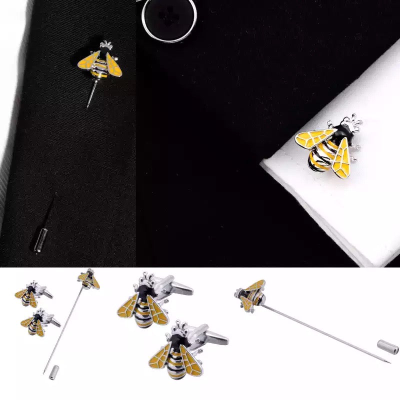 2shup Bee Cufflinks & Lapel Pin | Brooch Set