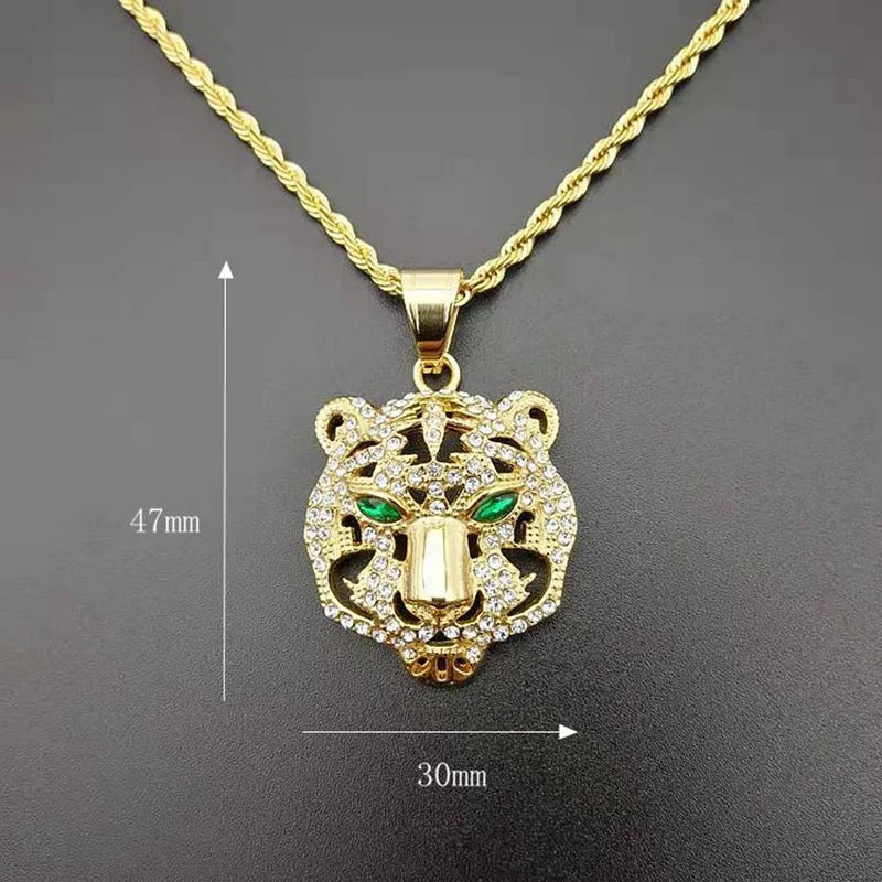 Iced Out Hollow Steel Tiger Head Pendants