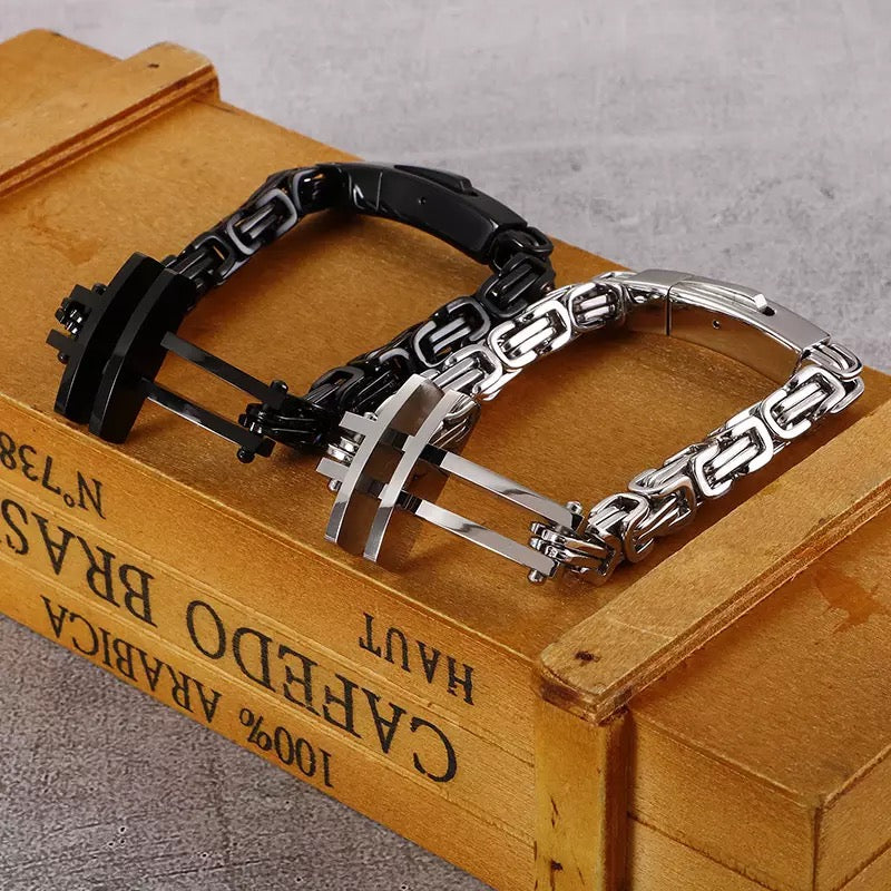 316L Steel Byzantine Chain Cross Bracelet