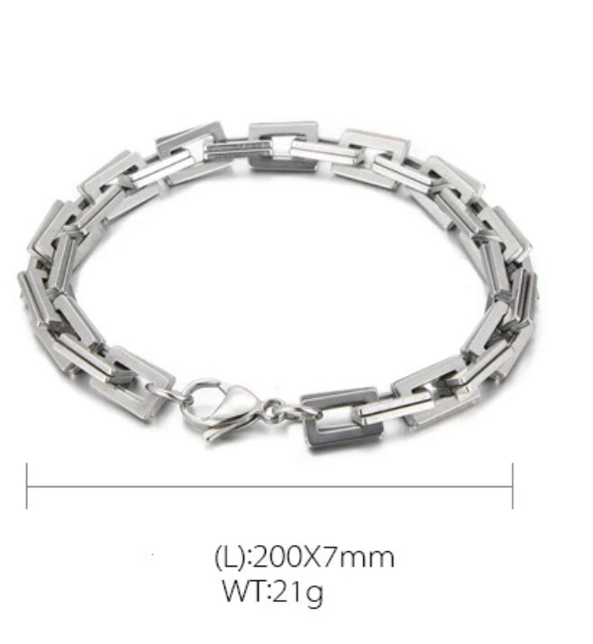 7mm Double Square Link Chain Bracelet