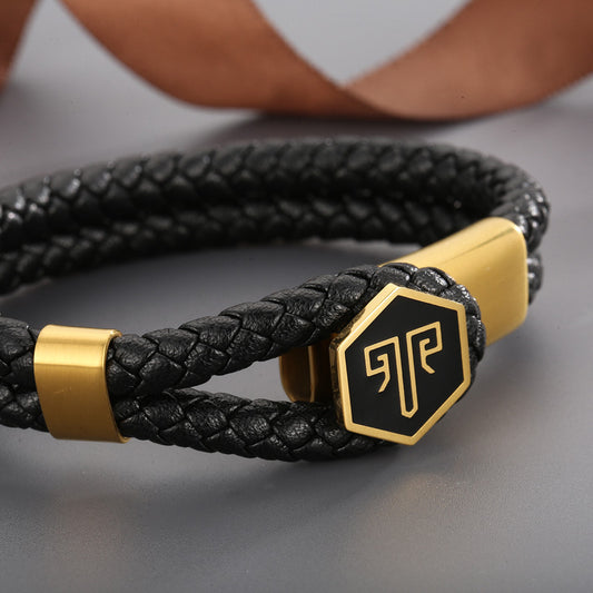 2shup Hexagon Steel Woven Leather Bracelet