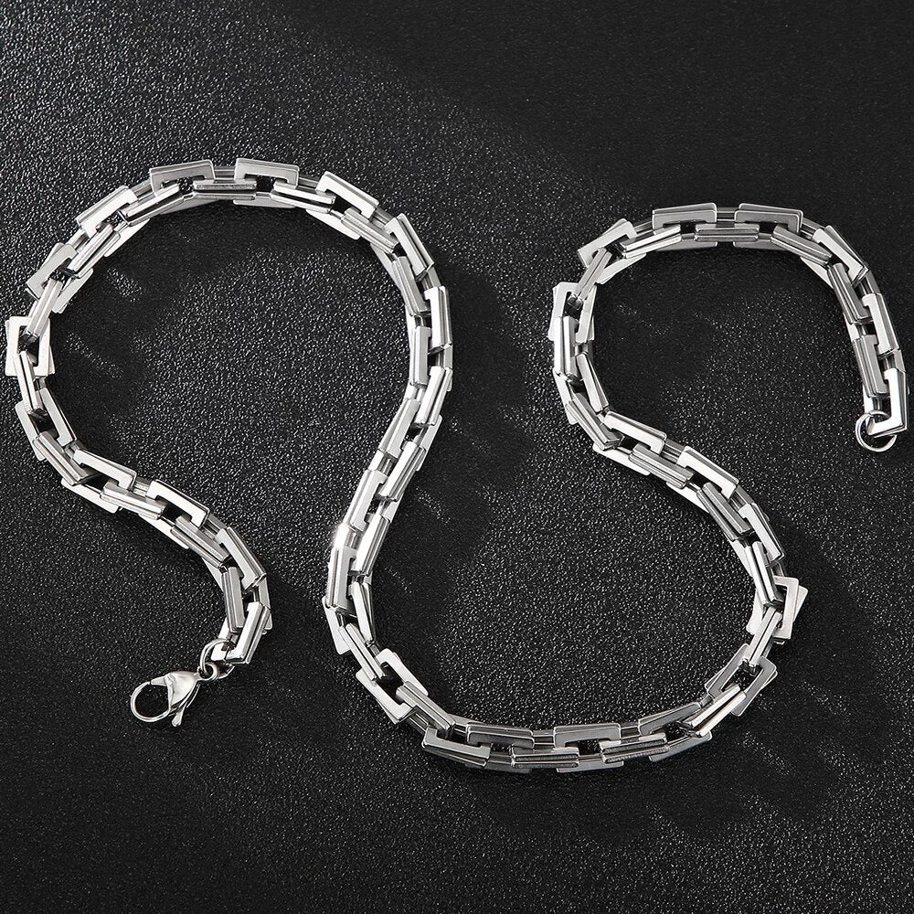 7mm Double Layer Square Link Chain Necklace