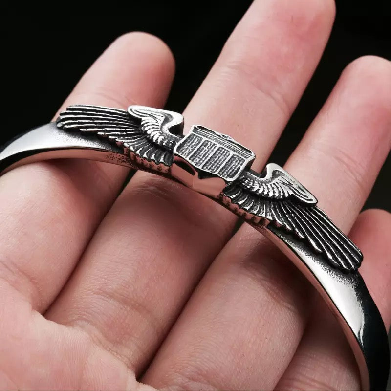 316L Steel Open Wings Shield Cuff Bracelet