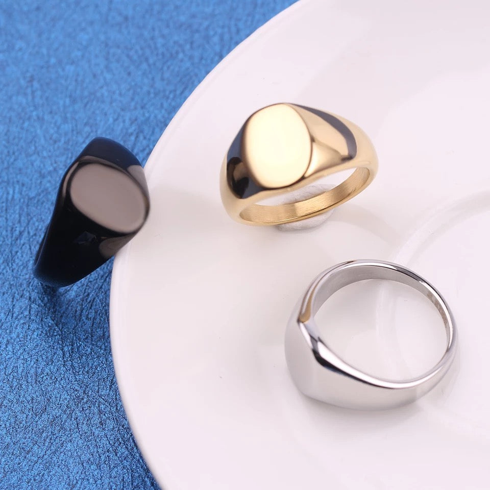 Smooth 316L Stainless Steel Oval Signet Ring For Men