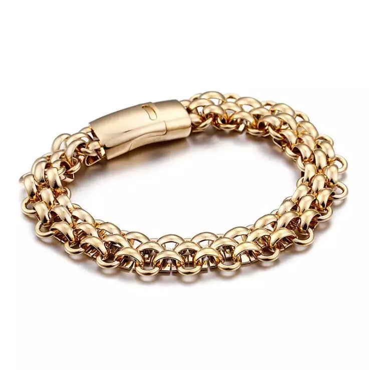 13mm Electroplated 316L Stainless Steel Half Round Link Chain Bracelet